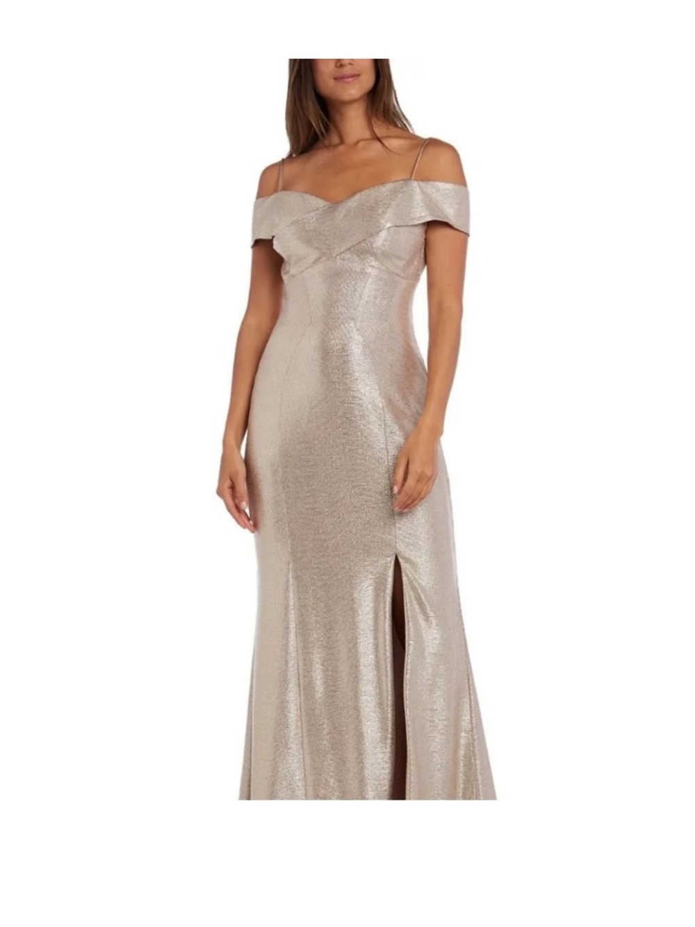 Night Way Collections Silver Off-Shoulder Maxi Gown